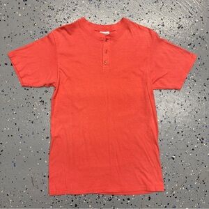 Vtg 90s Streetwear Henley T-Shirt Mens SZ M Pink Blank Hanes Short Sleeve USA